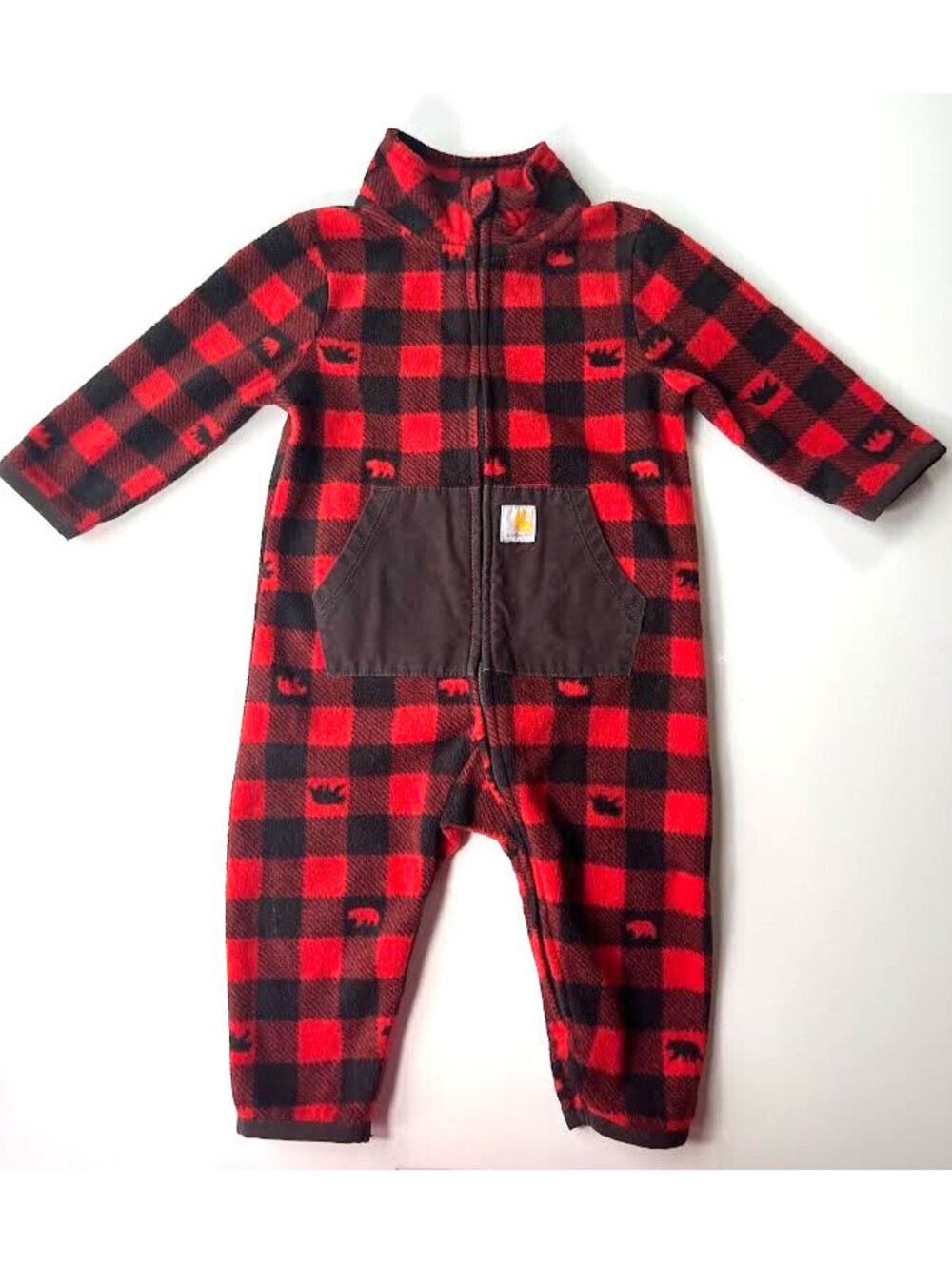 Carhartt Coverall-Size 6 Months, Full Zip, Red & Black Buffalo Plaid W/ Pockets